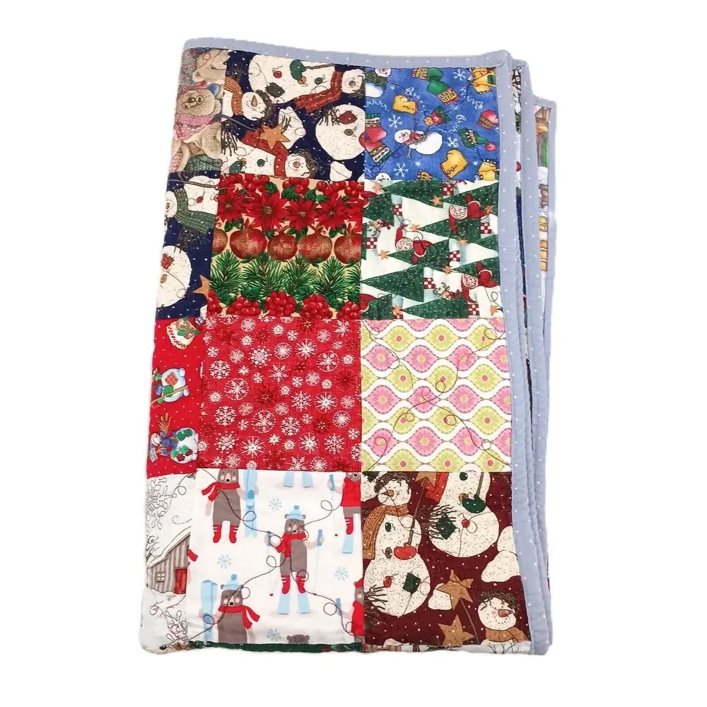 Handmade Christmas Holiday Quilted Snow Village Blanket Approx. 52